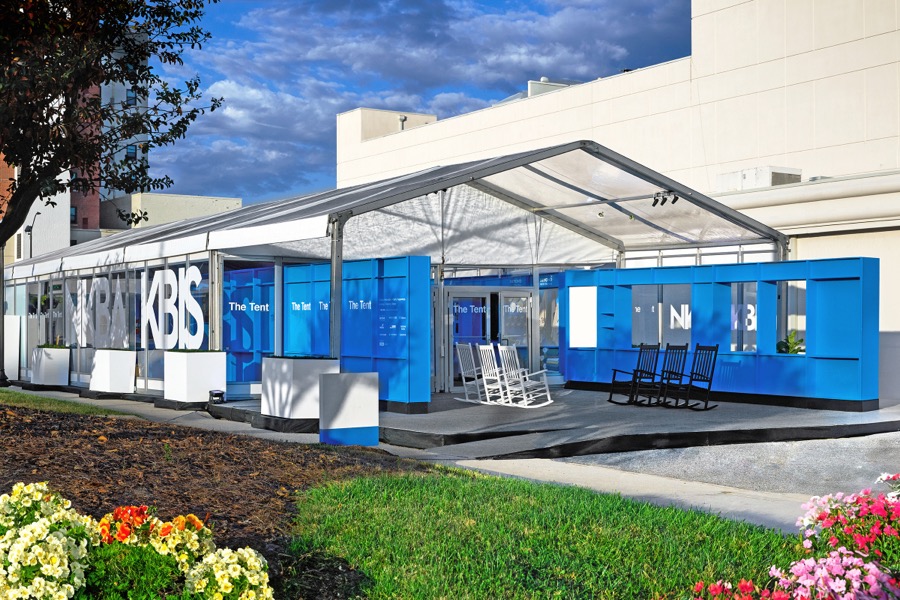 Branded trade show tent and lounge area built for the KBIS kitchen and bath industry show